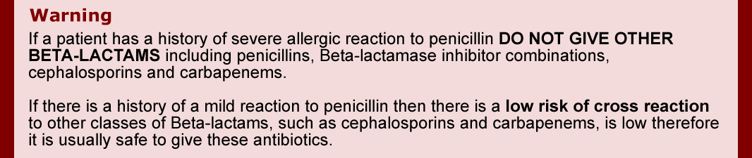 Antibiotics Warning - Beta Lactam Allergy